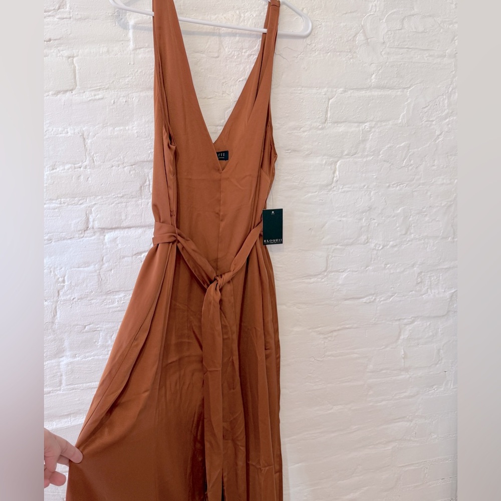 NWT copper satin flowy dress with belt